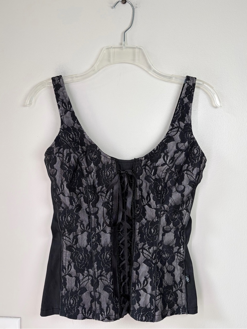 Royal Bones Tripp NYC Black Lace Corset Style Lace Up Top Goth Y2K Vintage